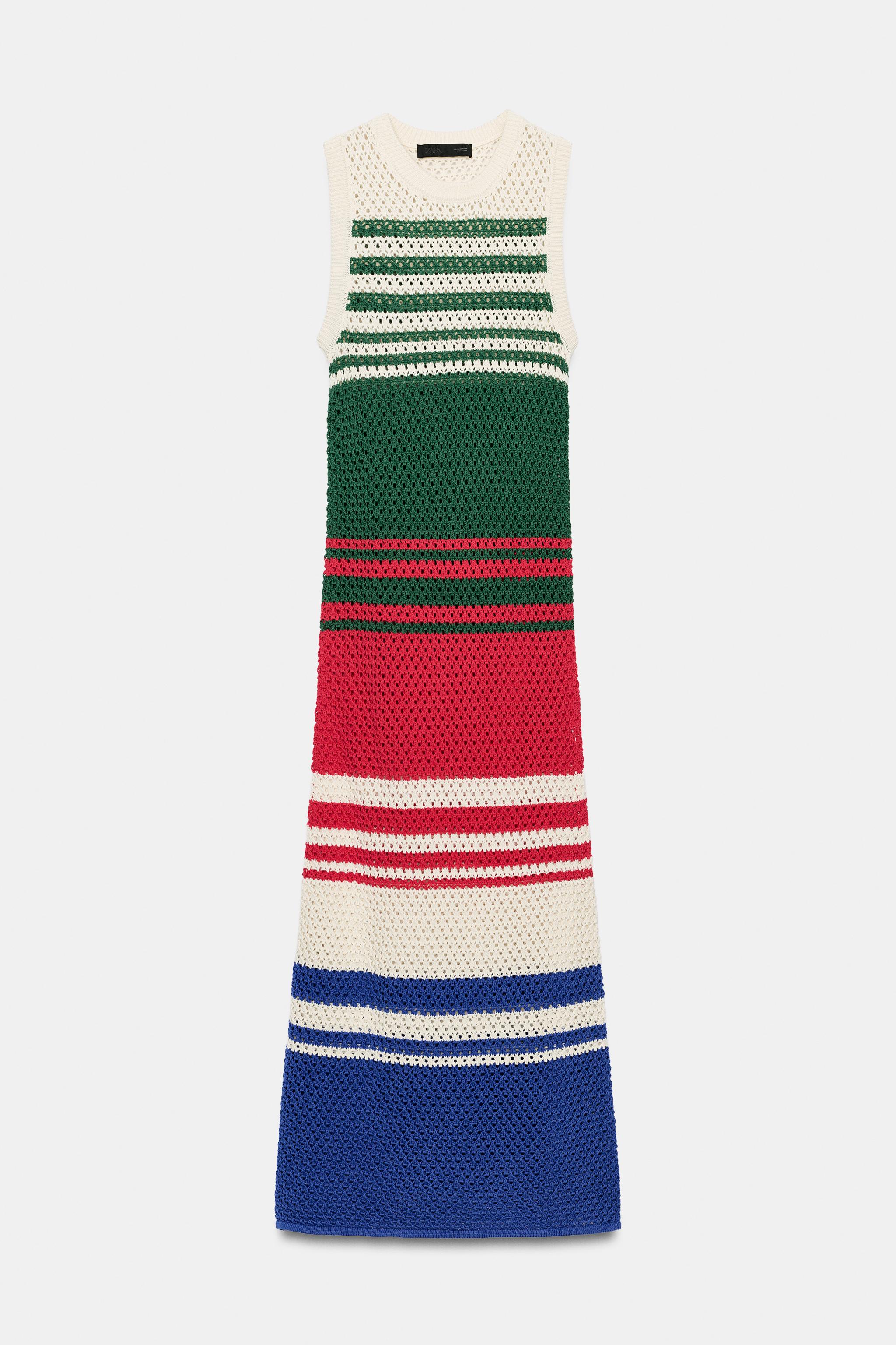 STRIPED KNIT MIDI DRESS